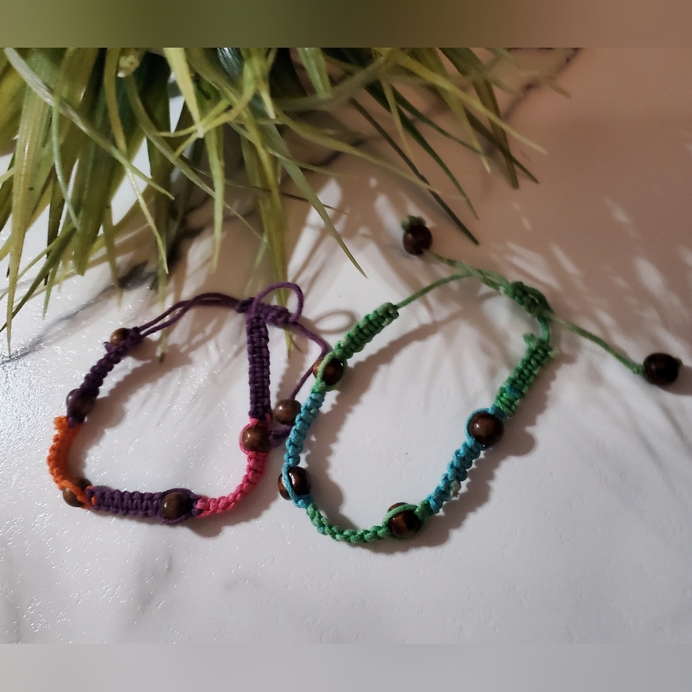 2 Multi Color cord & wood bead Bracelet's